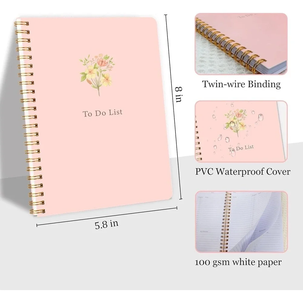 Undated Daily Planner 5.8x8 – To-Do Notebook w/ Priorities & Notes (2-pack)